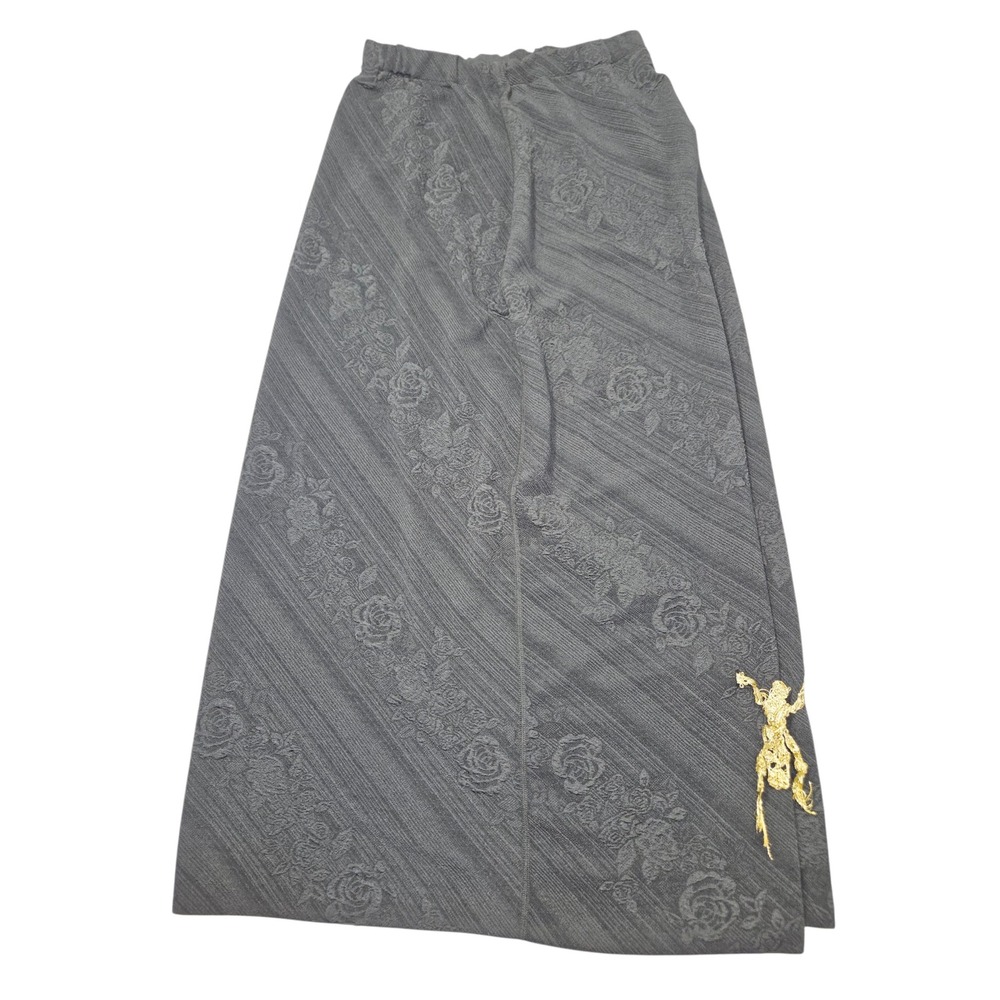 Nocturne VTG Floral Jacquard Maxi Skirt Charcoal‎ Grey Gold Accent Sz M